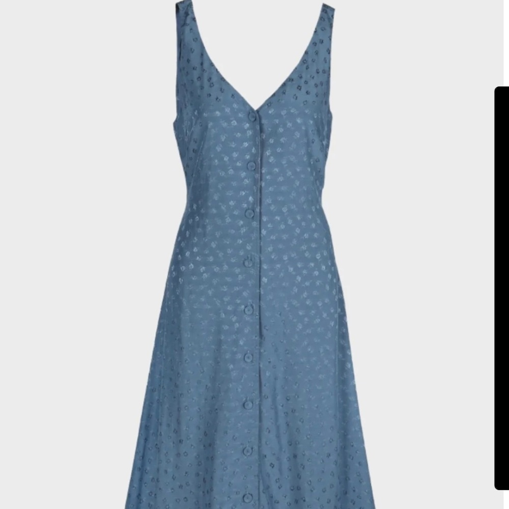 Blue Button-Front Subtle Floral Sleeveless Dress